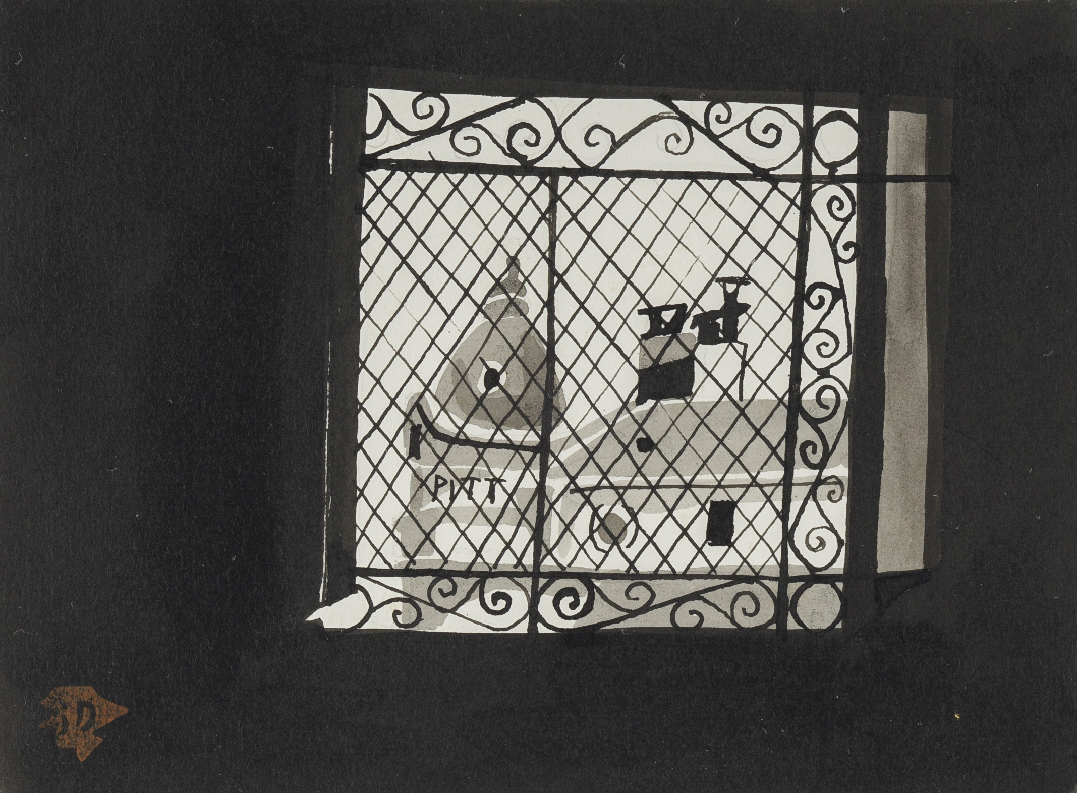 堂本印象《プラド美術館の窓（美の跫音挿絵）》昭和27年（1952）