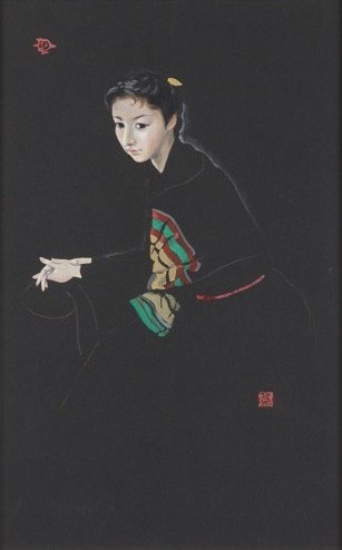 堂本印象《黒衣の高峰秀子》 昭和30年(1955)　京都府立堂本印象美術館蔵